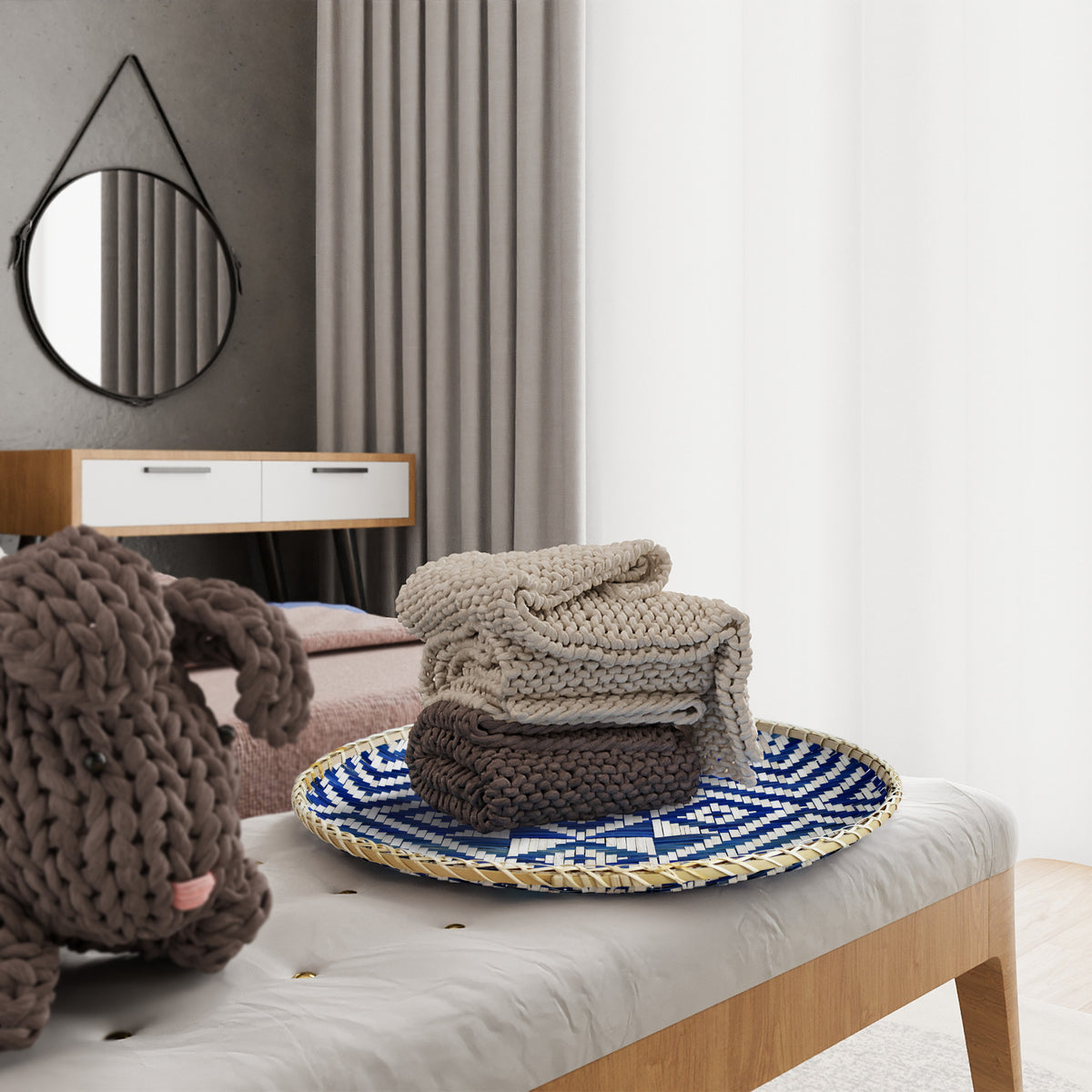 Bamboo Woven Round Basket Tray