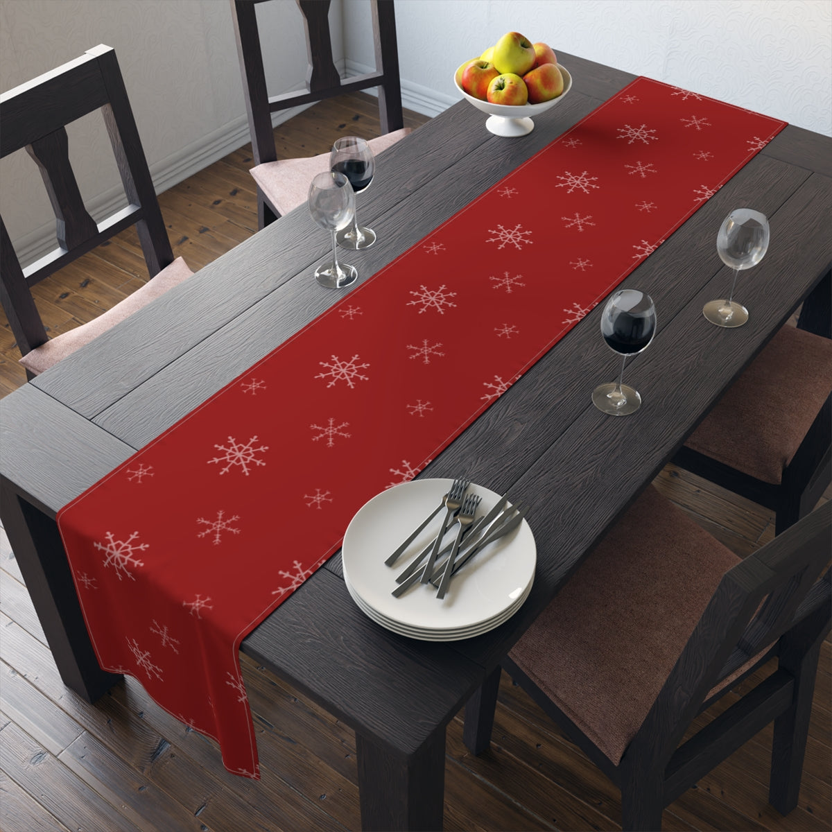Red Holiday Table Runner - Snowflakes
