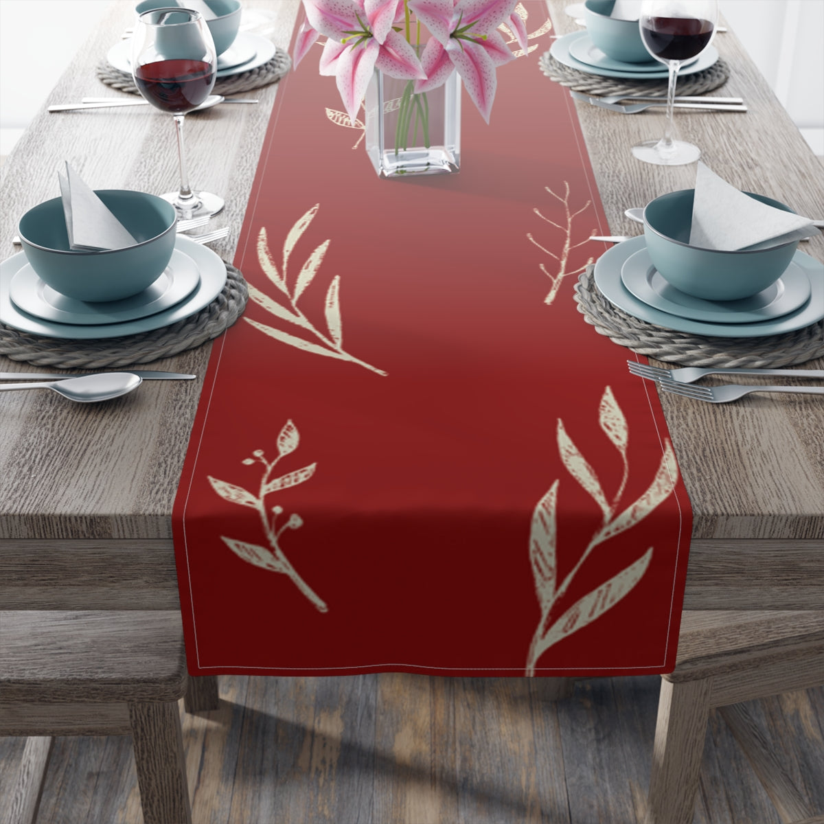 Red Holiday Table Runner - White Garland