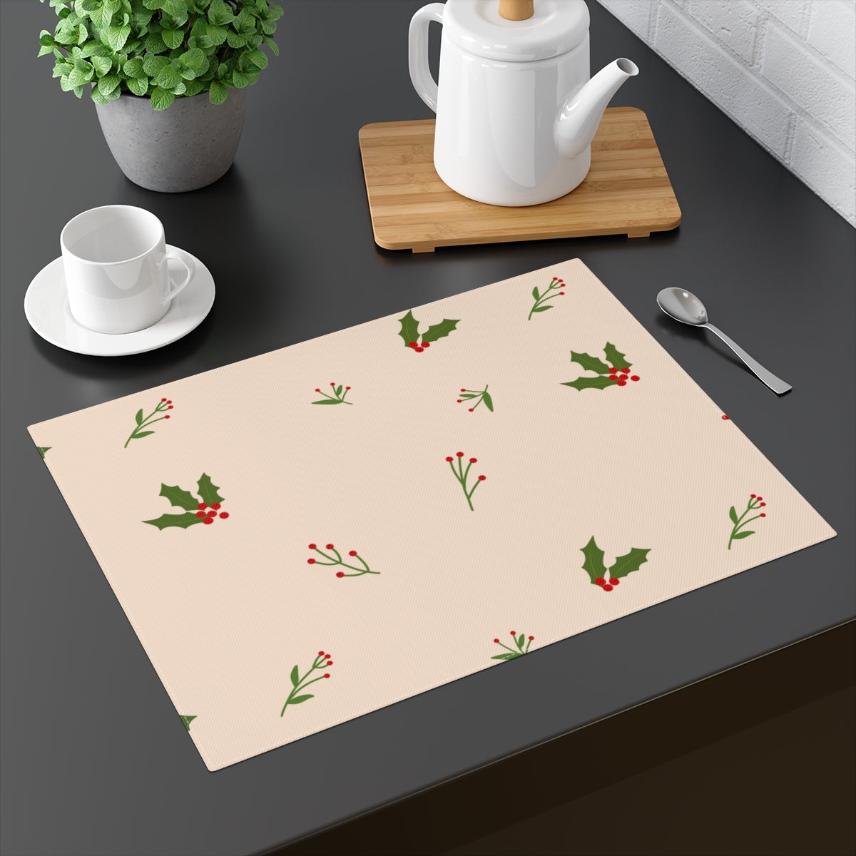 Beige Holiday Table Placemat - Holly