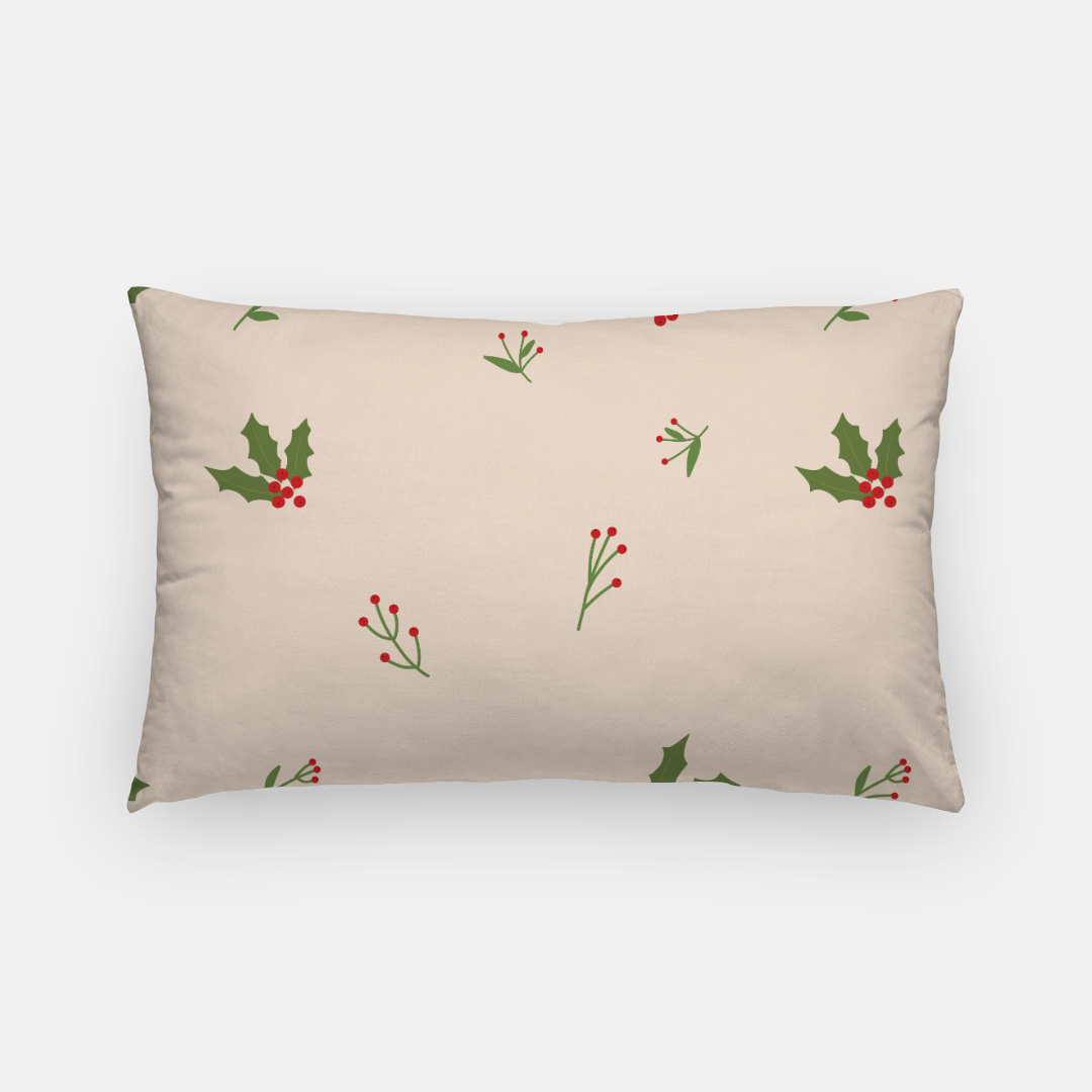 Beige Holiday Lumbar Pillowcase - Holly