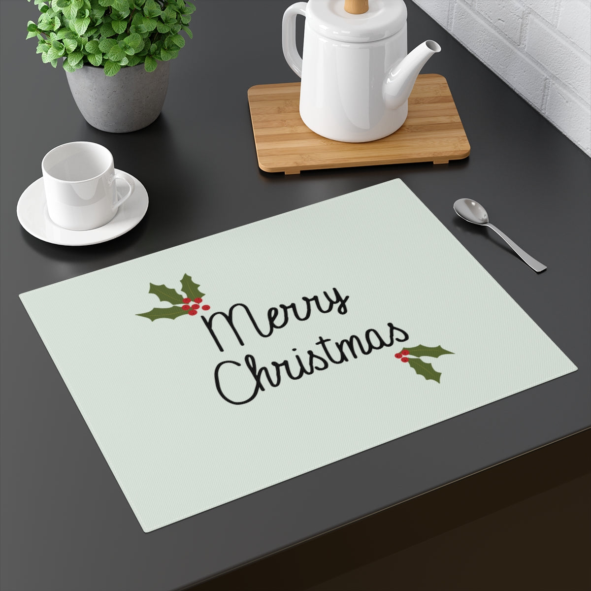 Holiday Table Placemat - Holly Merry Christmas