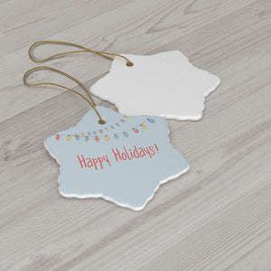 Ceramic Holiday Ornament - Happy Holiday Christmas Lights