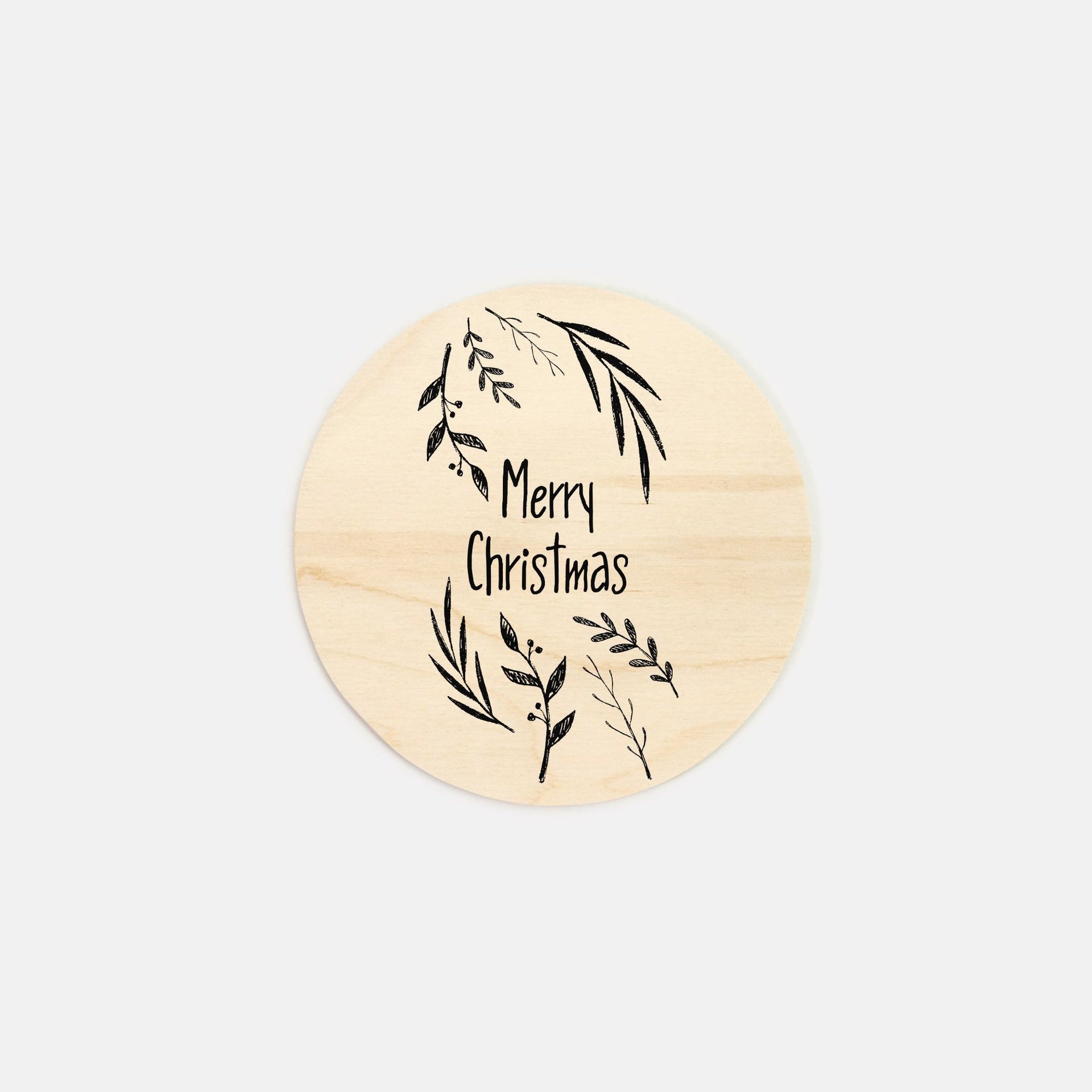 6" Round Wood Sign - Merry Christmas Garland