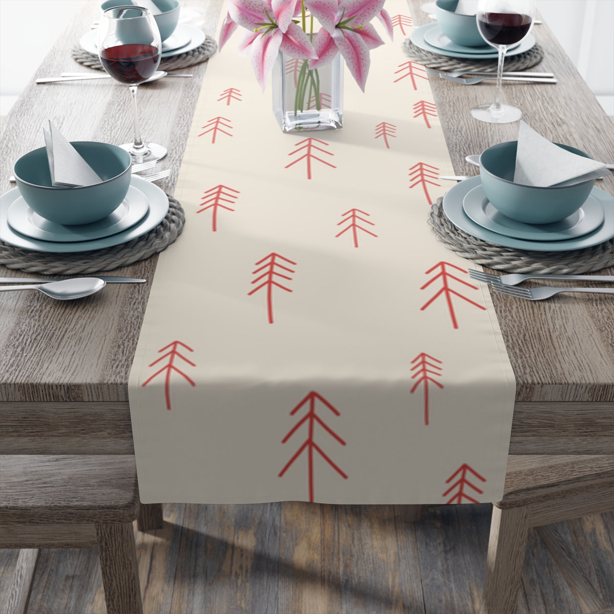 Holiday Table Runner - Red Evergreens