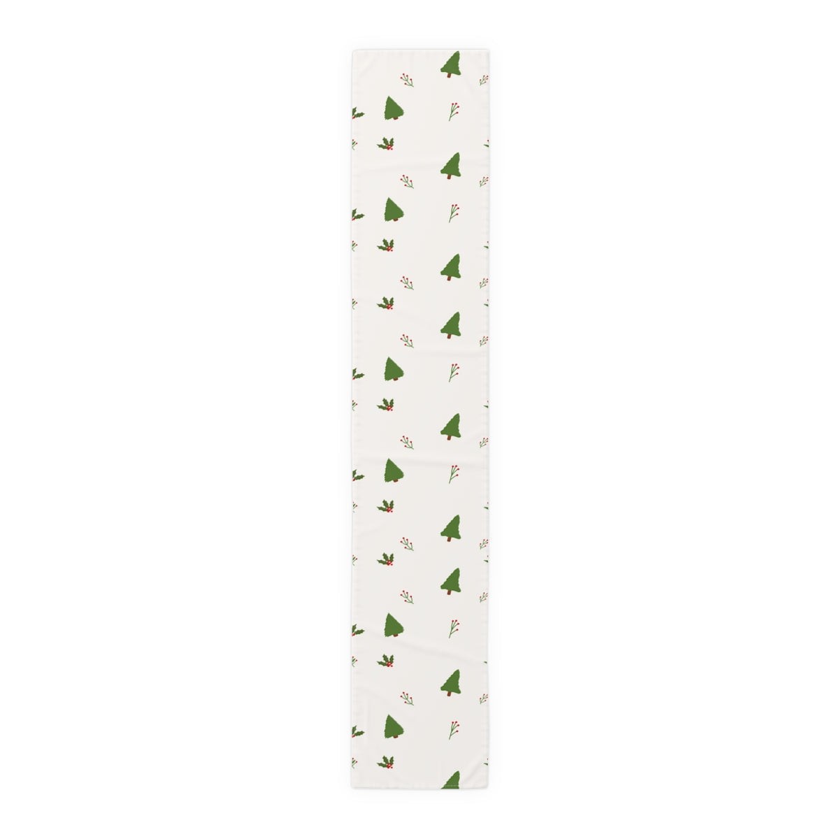 White Holiday Table Runner - Holly & Evergreen Trees