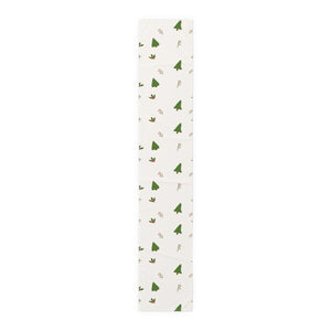 White Holiday Table Runner - Holly & Evergreen Trees