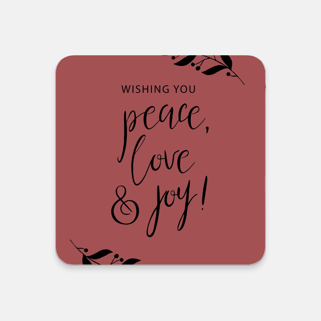 Cork Back Coaster - Peace, Love & Joy