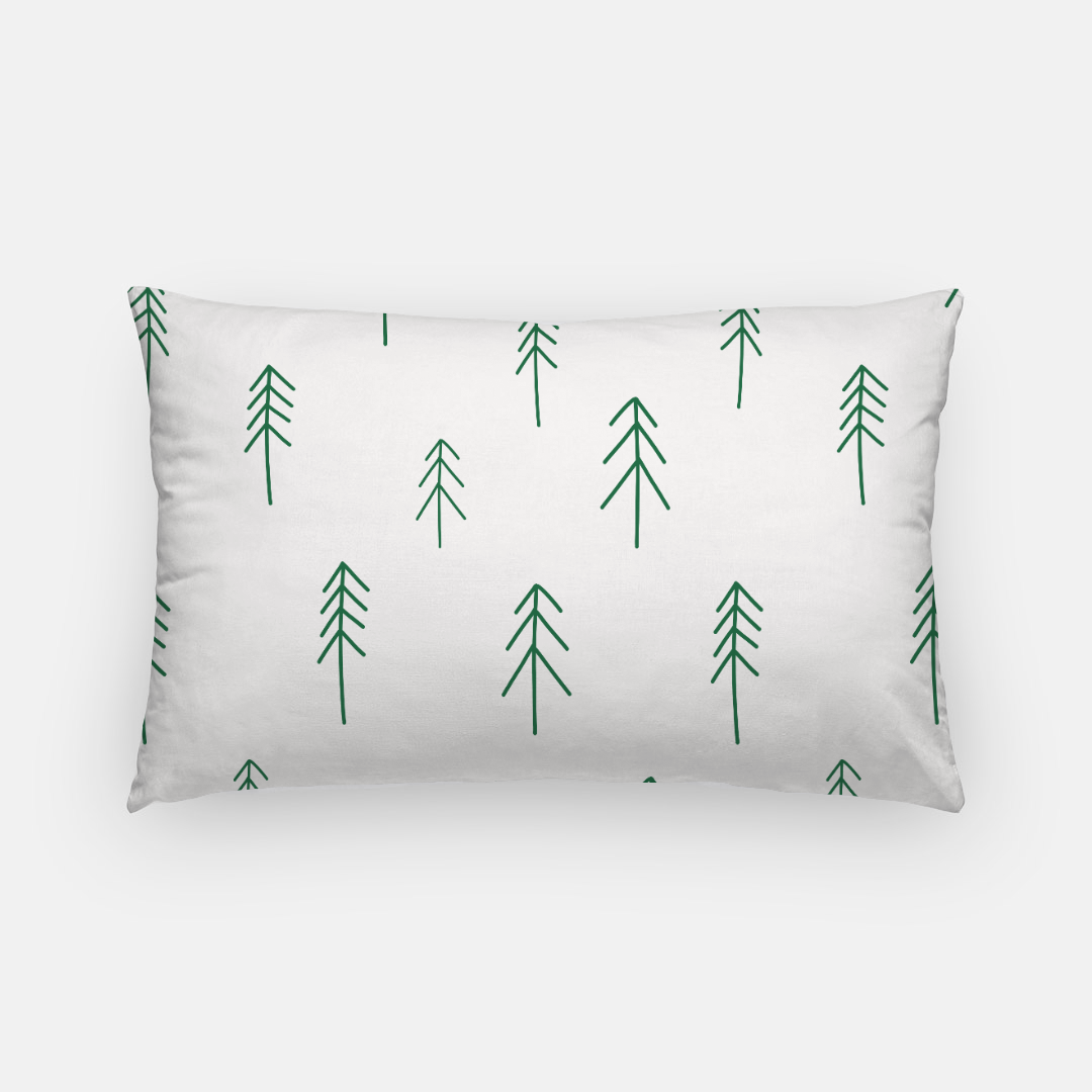White Holiday Lumbar Pillowcase - Evergreens