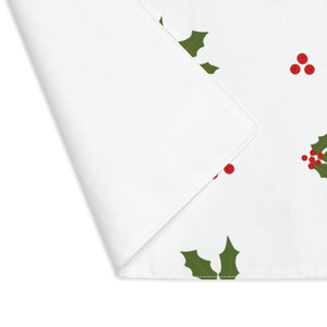 White Holiday Table Placemat - Red & Green Holly