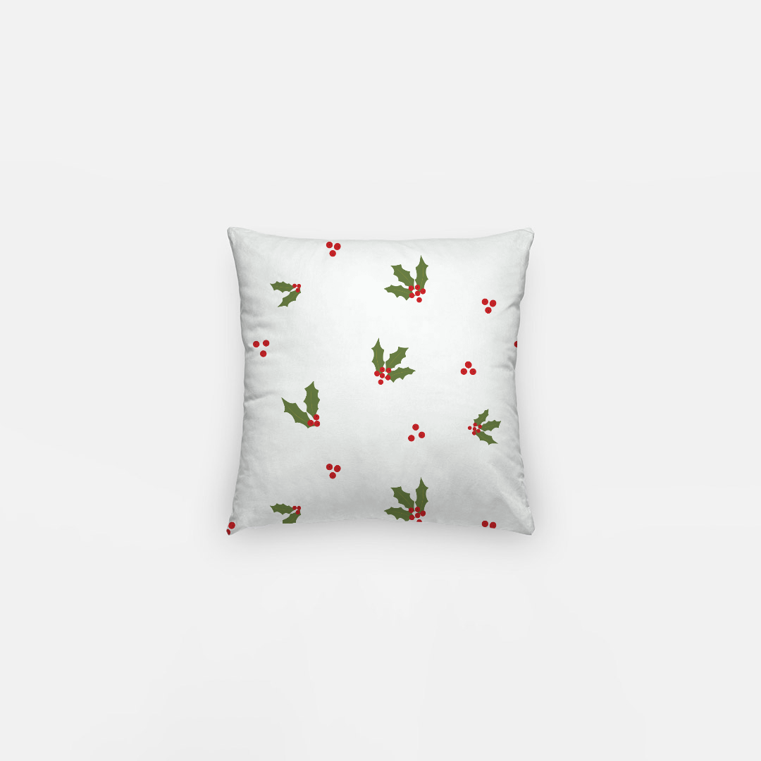 10x10 White Holiday Polyester Pillowcase - Red & Green Holly