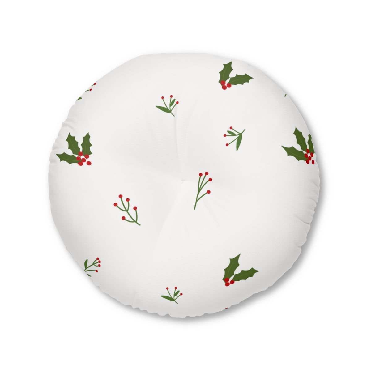White Round Tufted Holiday Floor Pillow - Holly