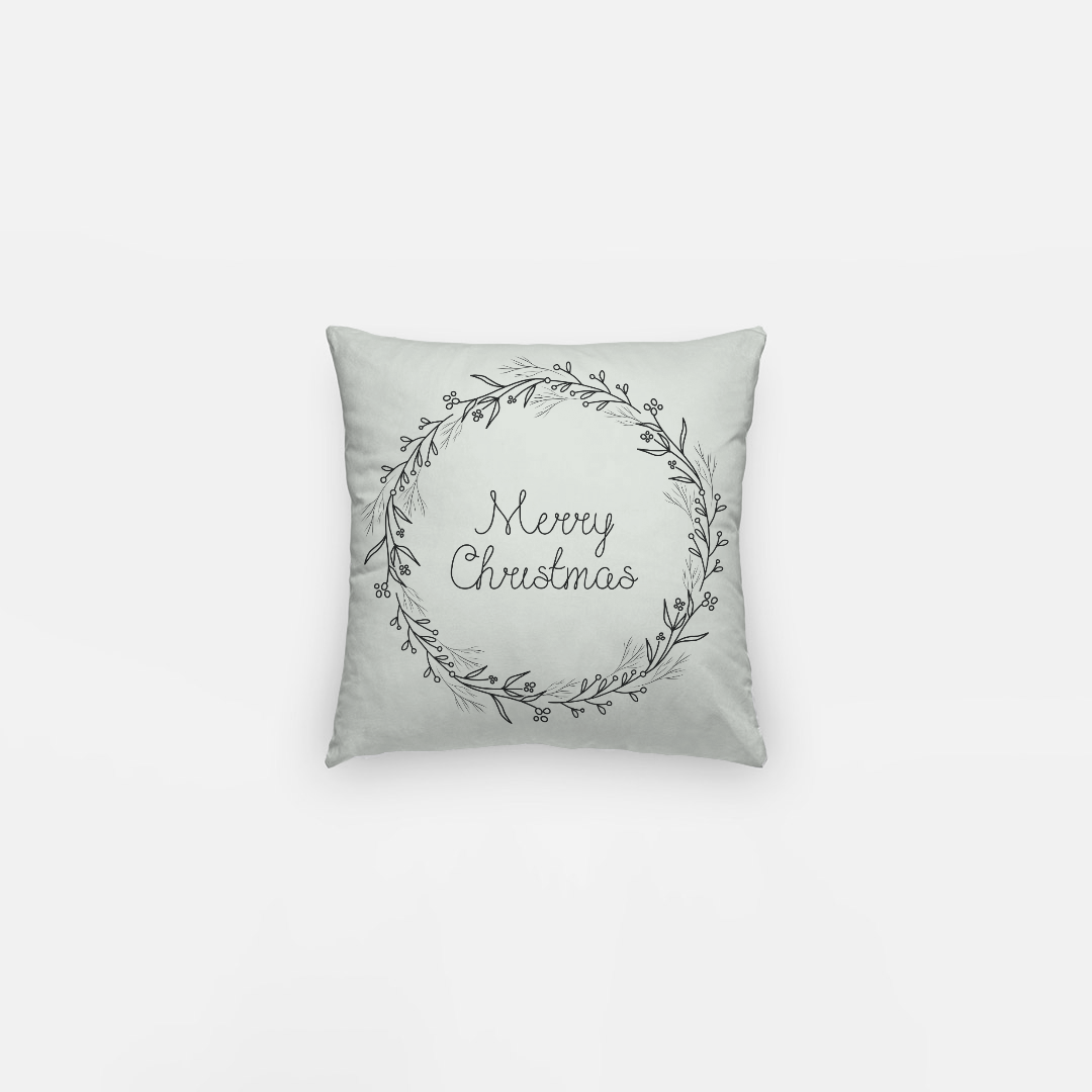 10x10 Holiday Polyester Pillowcase - Black Merry Christmas Wreath