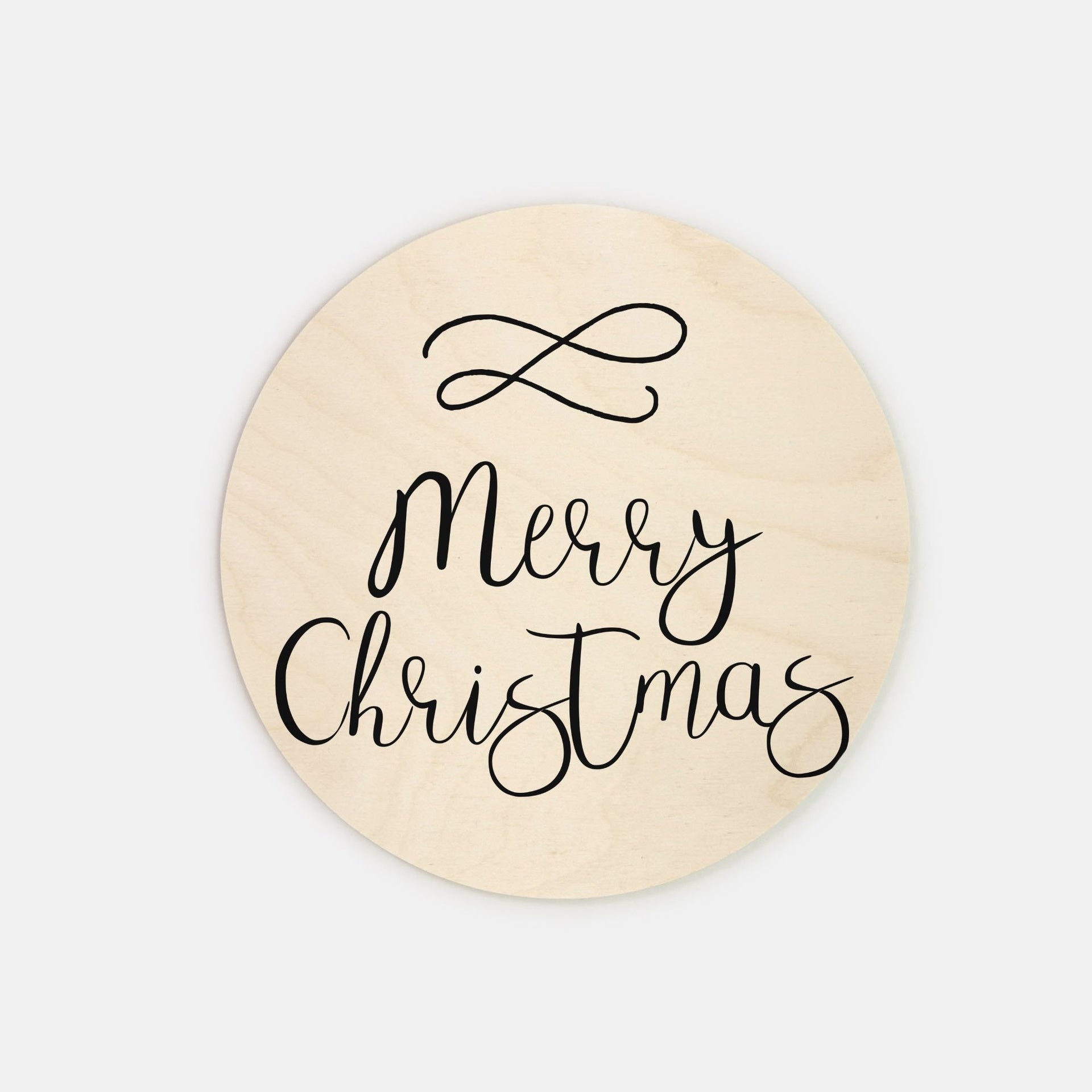 8" Round Wood Sign - Cursive Merry Christmas