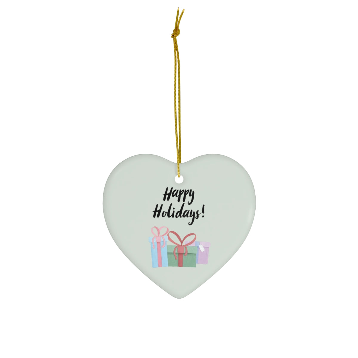Ceramic Holiday Ornament - Happy Holiday & Presents