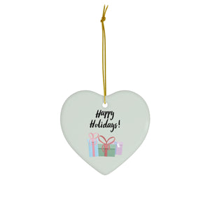 Ceramic Holiday Ornament - Happy Holiday & Presents
