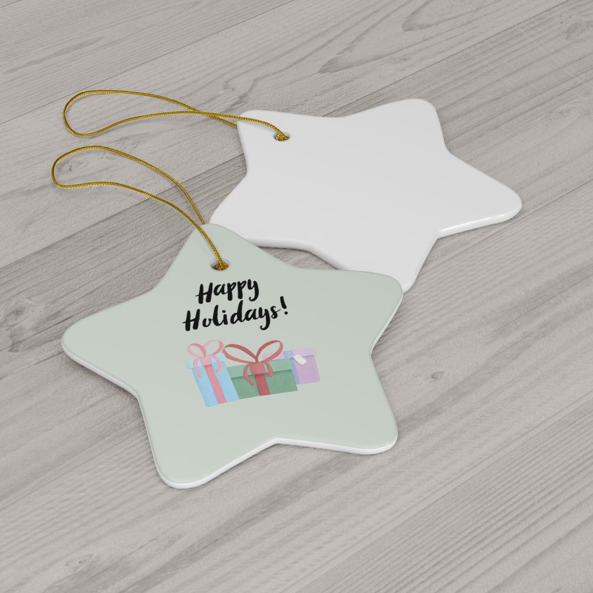 Ceramic Holiday Ornament - Happy Holiday & Presents