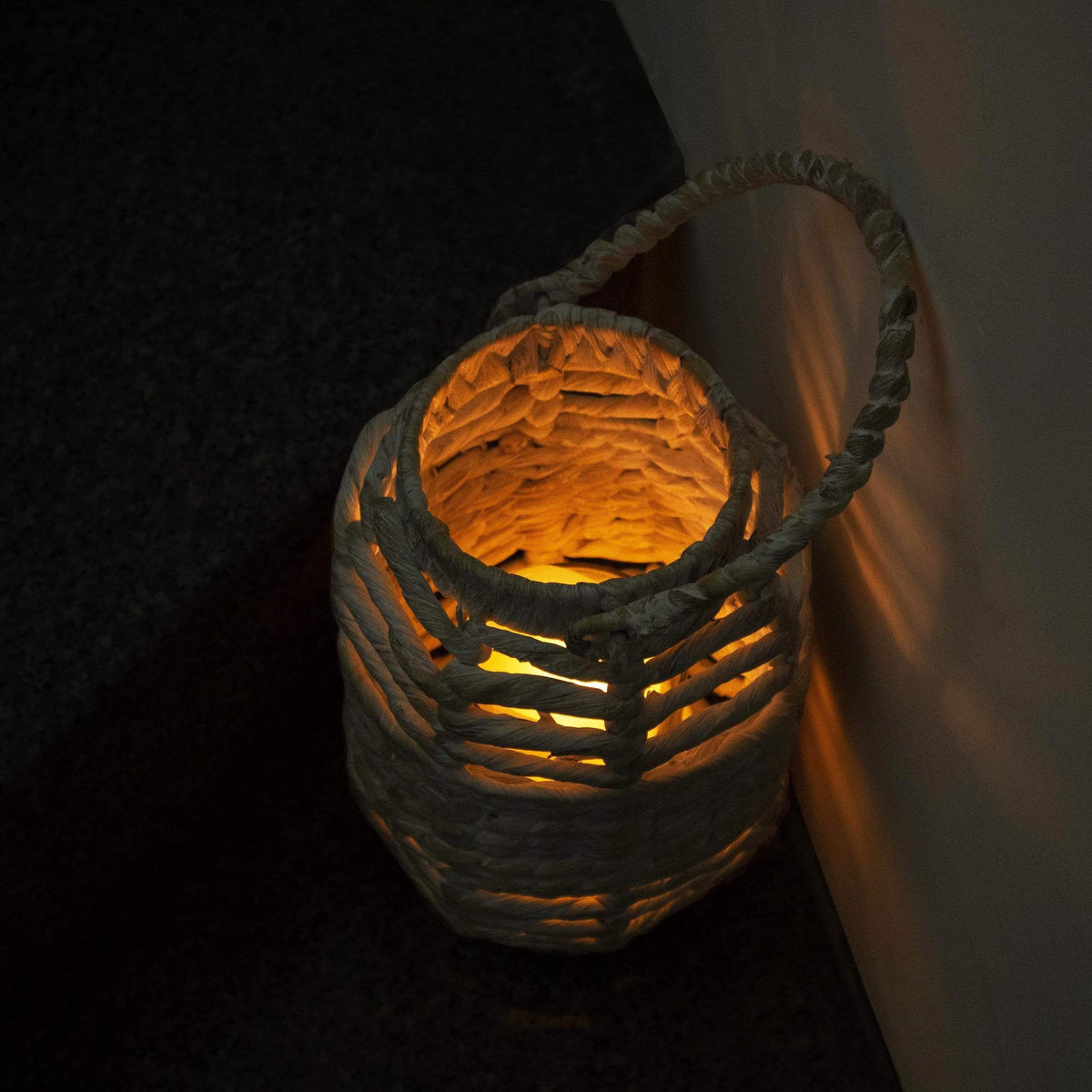 Hand Woven Wicker Candle Holder Lantern & Handle