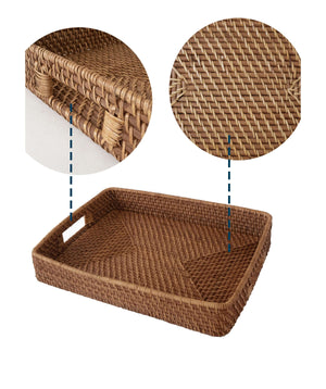 Large Rectangular Rattan Serving Trays with Handles