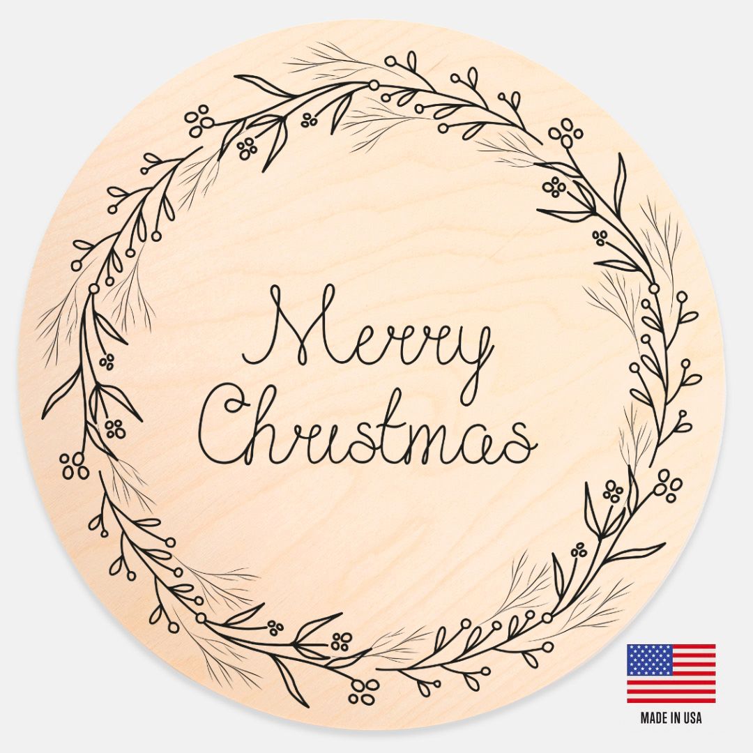 12" Round Wood Sign - Black Wreath