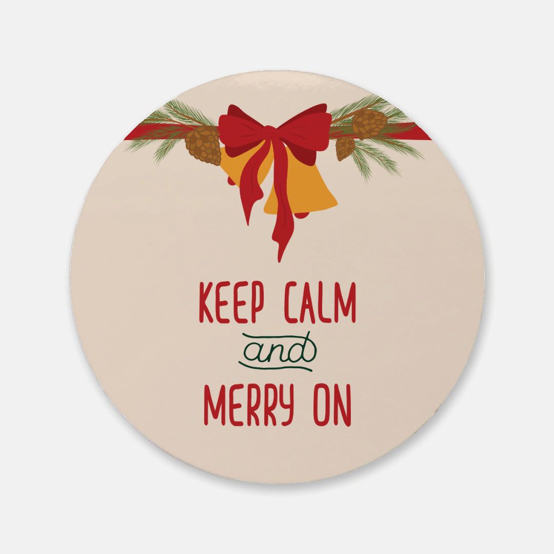 Round Cork Back Coaster - Christmas Bow