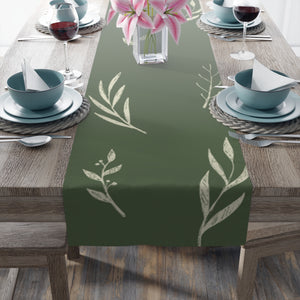 Green Holiday Table Runner - White Garland