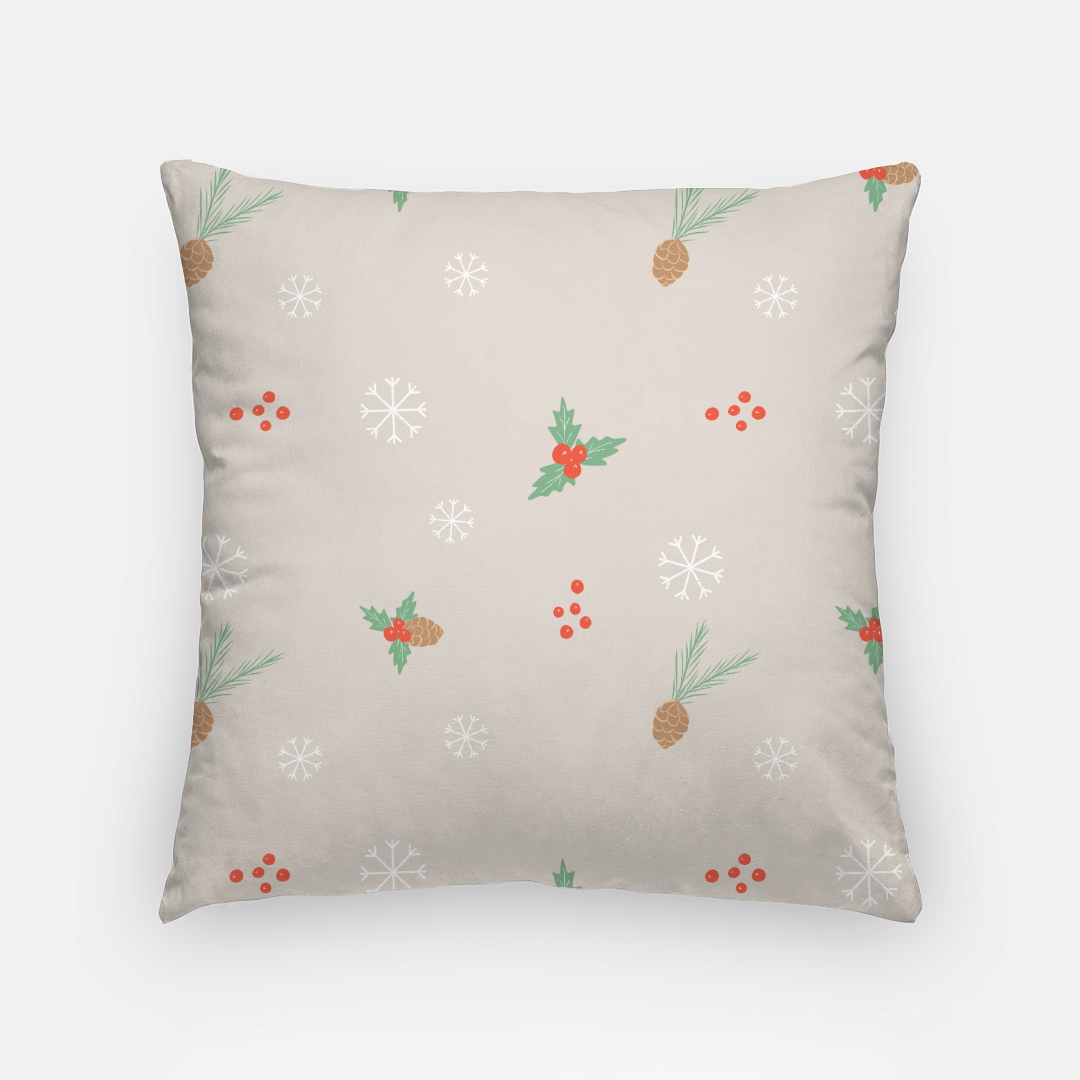 18x18 Holiday Polyester Pillowcase - Pinecones & Snowflakes