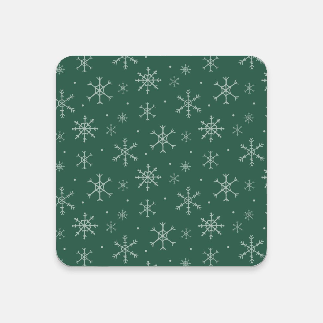 Green Cork Back Coaster - Snowflakes