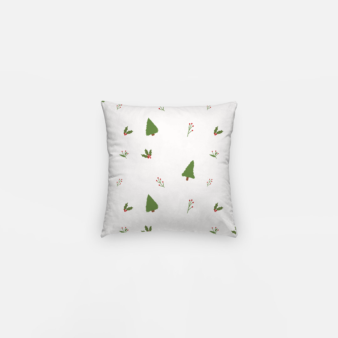 10"x10" White Holiday Polyester Pillowcase - Evergreen Trees