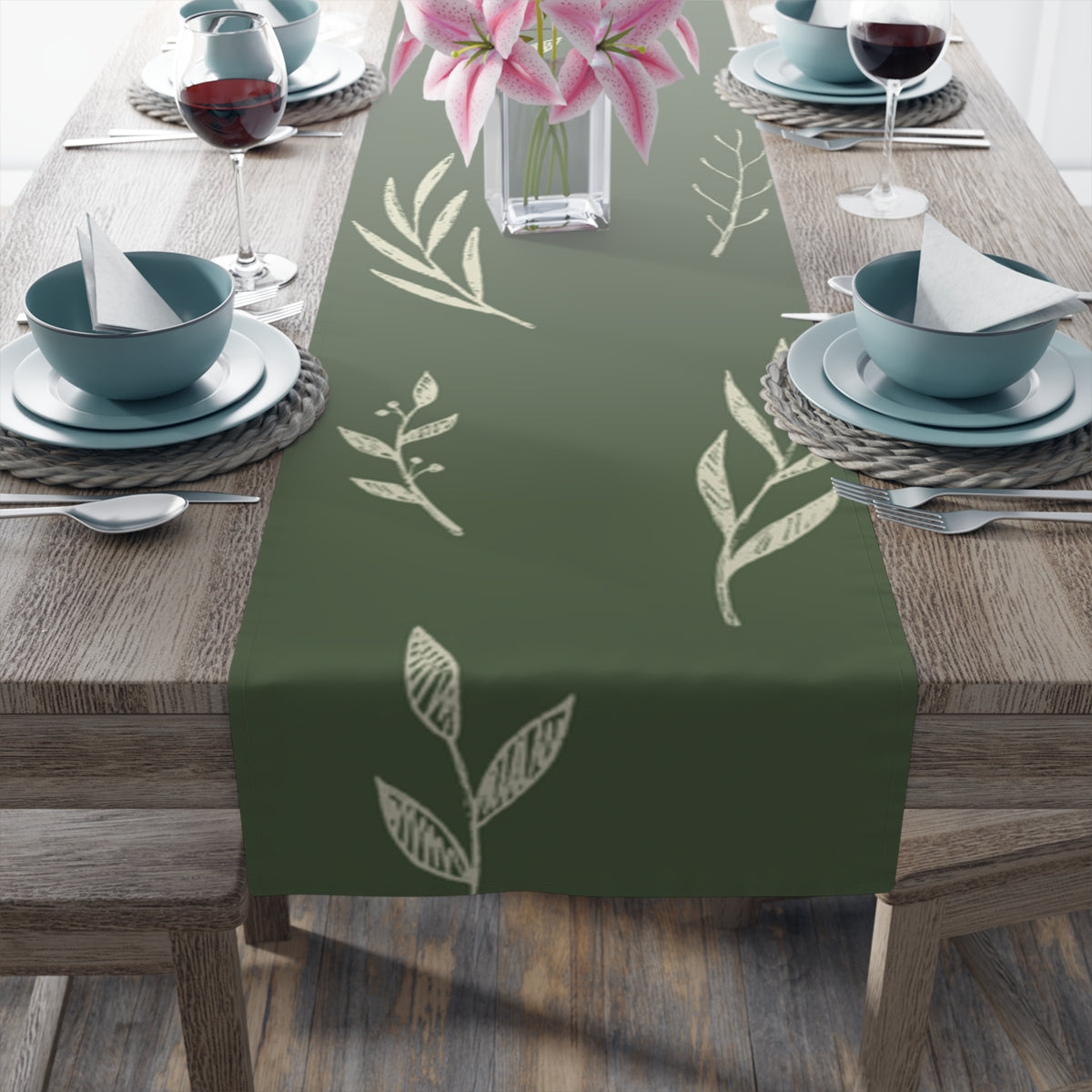 Green Holiday Table Runner - White Garland
