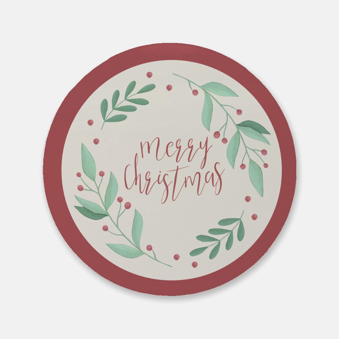 Round Cork Back Coaster - Holly Merry Christmas