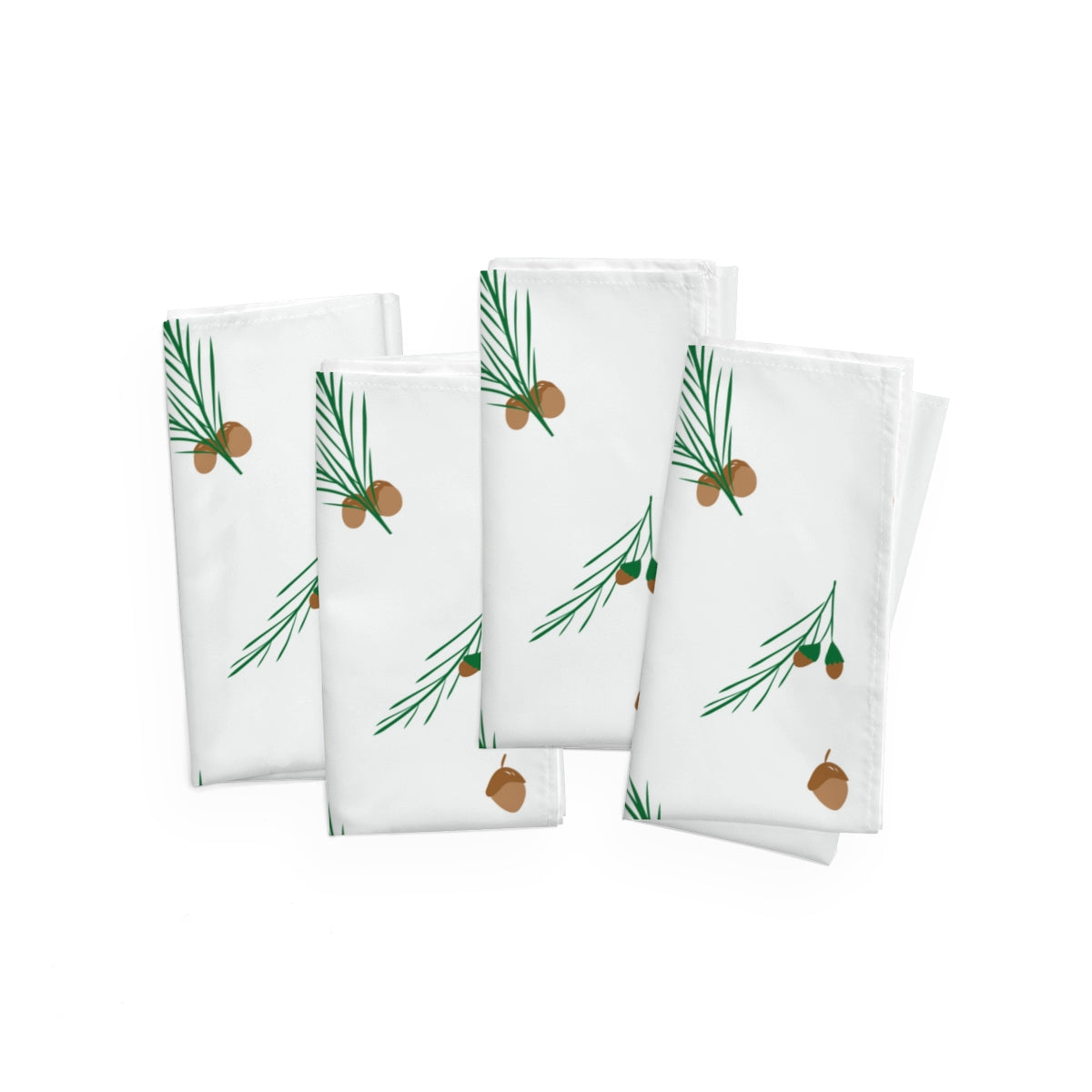 White Holiday Napkins - Pinecones & Acorns