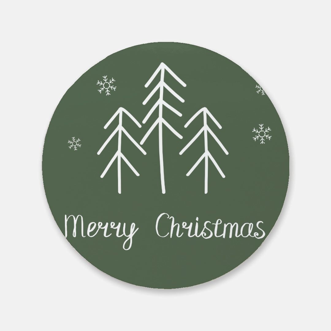 Round Cork Back Coaster - Merry Christmas Evergreen Trees