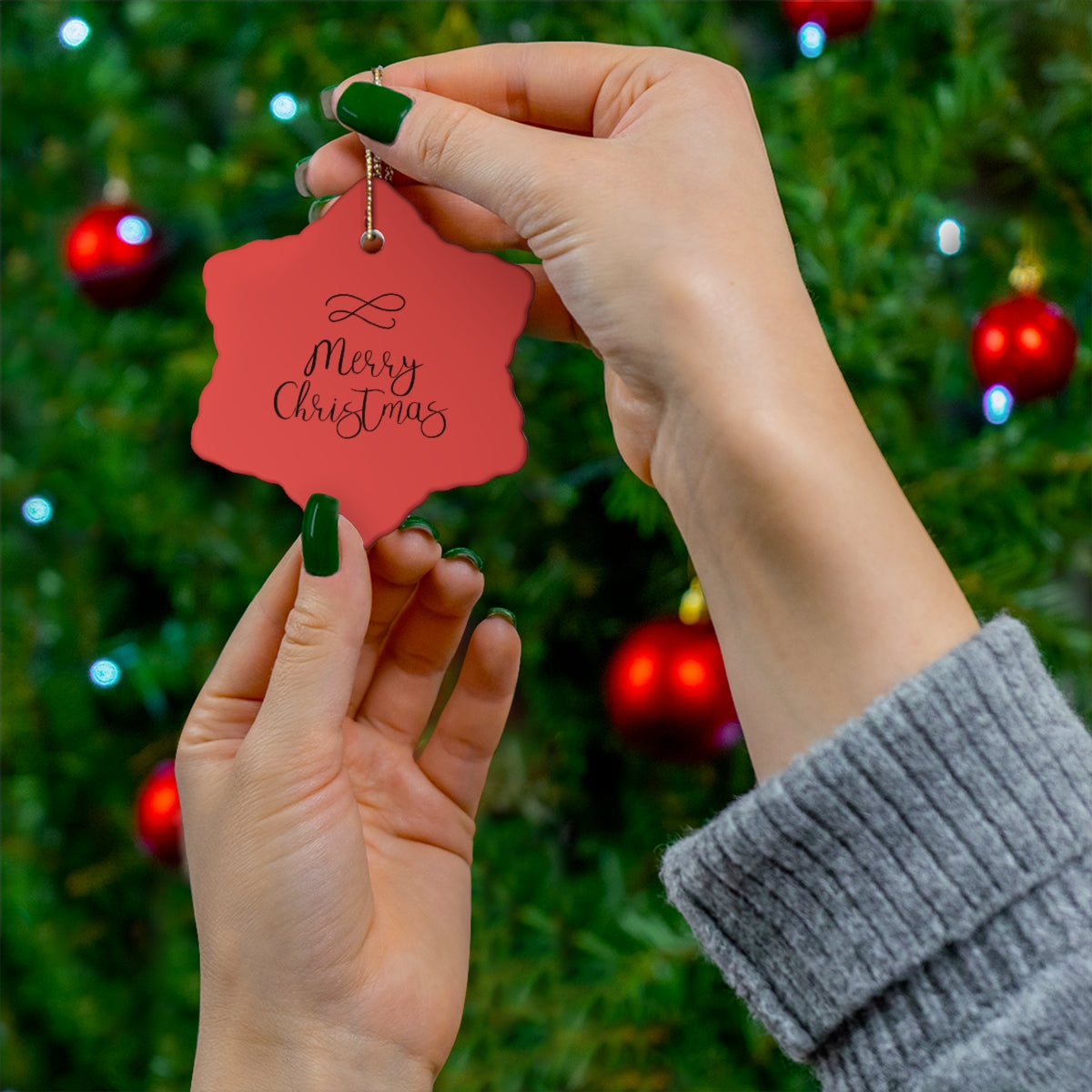 Ceramic Holiday Ornament - Cursive Merry Christmas