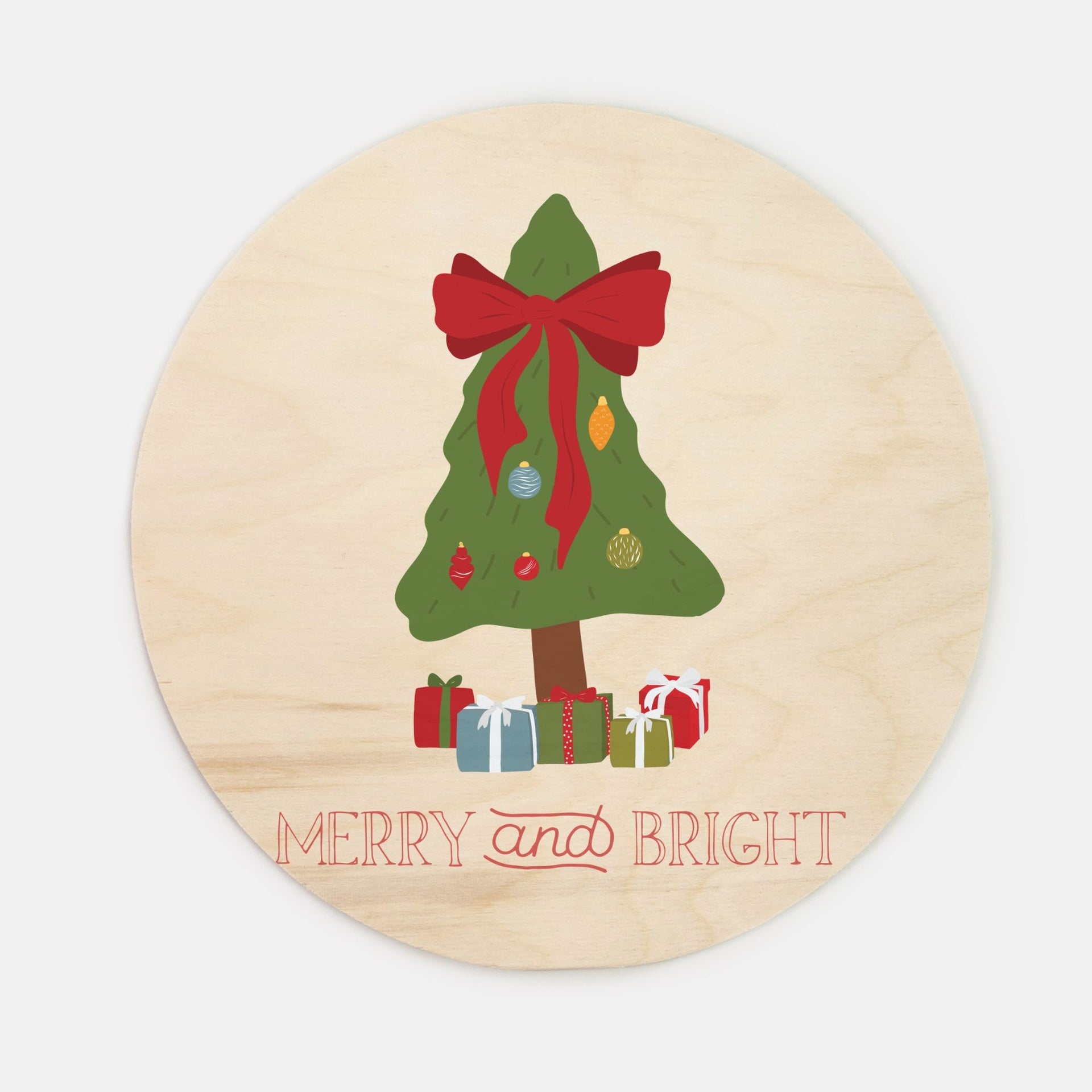 10" Round Wood Sign - Merry & Bright