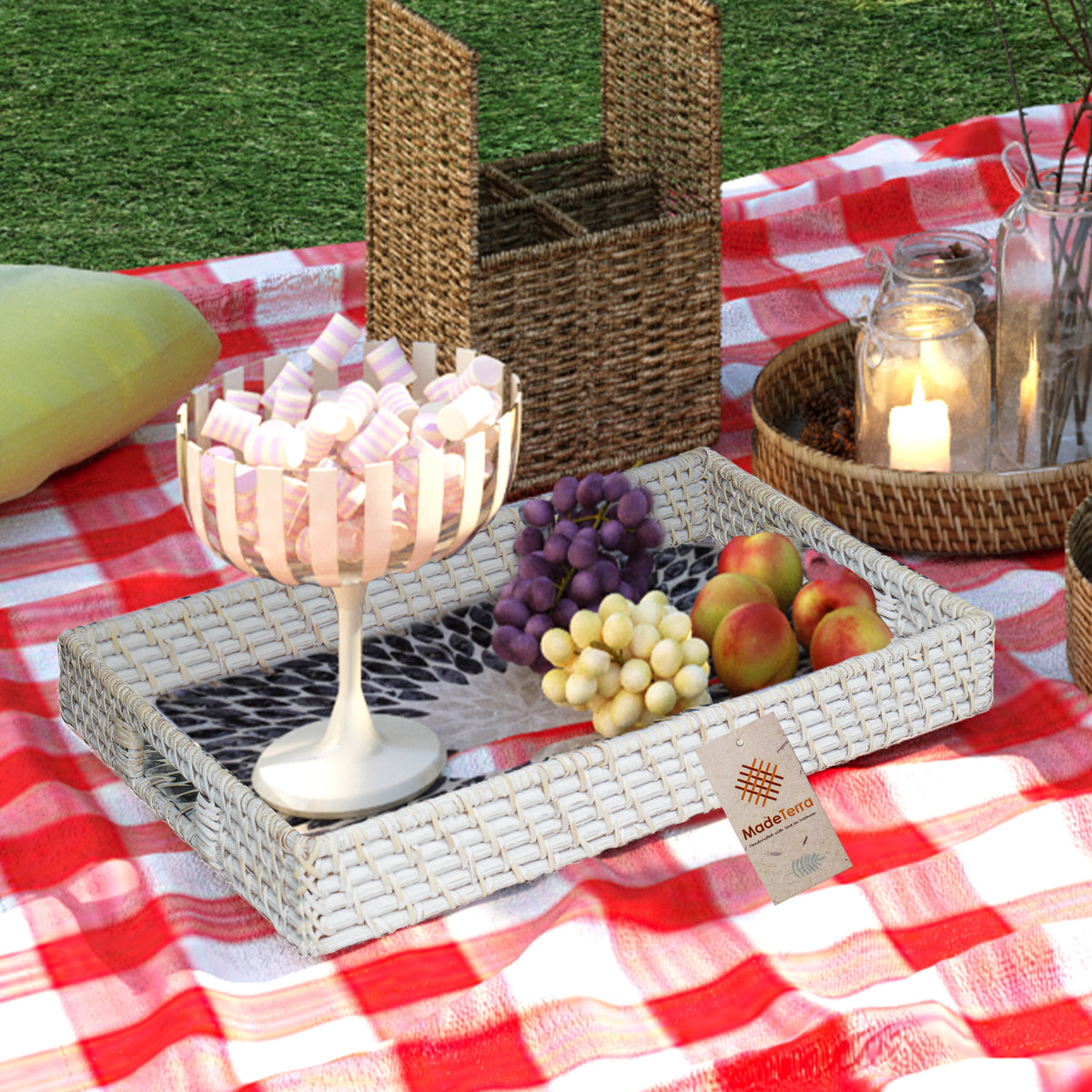 Rectangular Rattan Wicker Tray - Set of 2