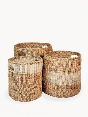 Natural Savar Hamper Basket with Handle - Set of 3