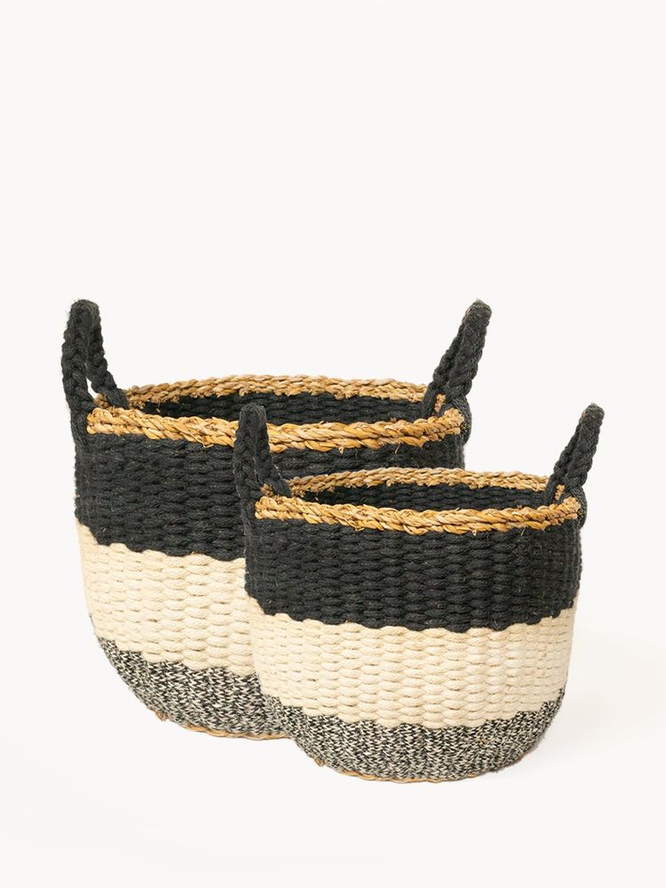 Black Ula Stripe Basket - Set of 2