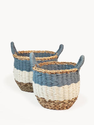 Blue Ula Stripe Basket - Set of 2