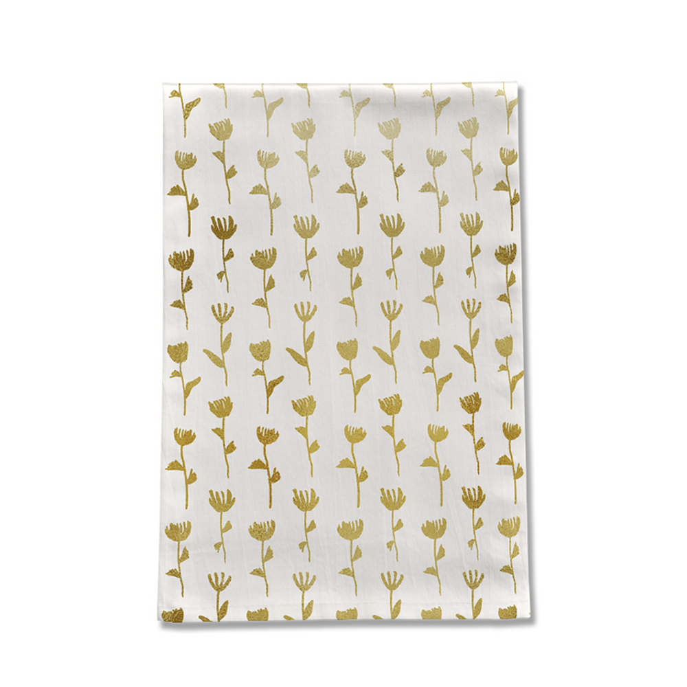 Gold Ink Flower Tea Towel