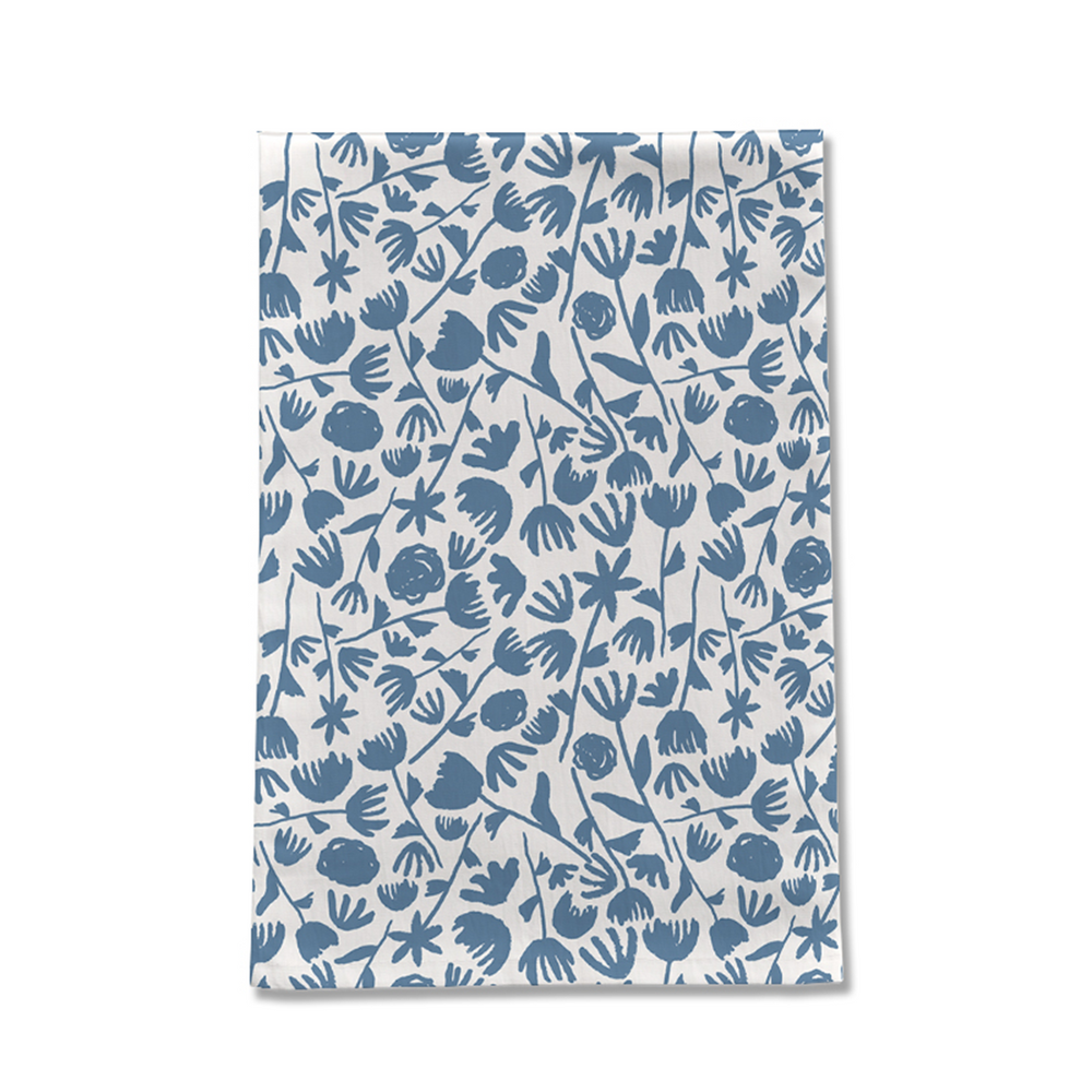 Light Blue Ink Floral Tea Towel