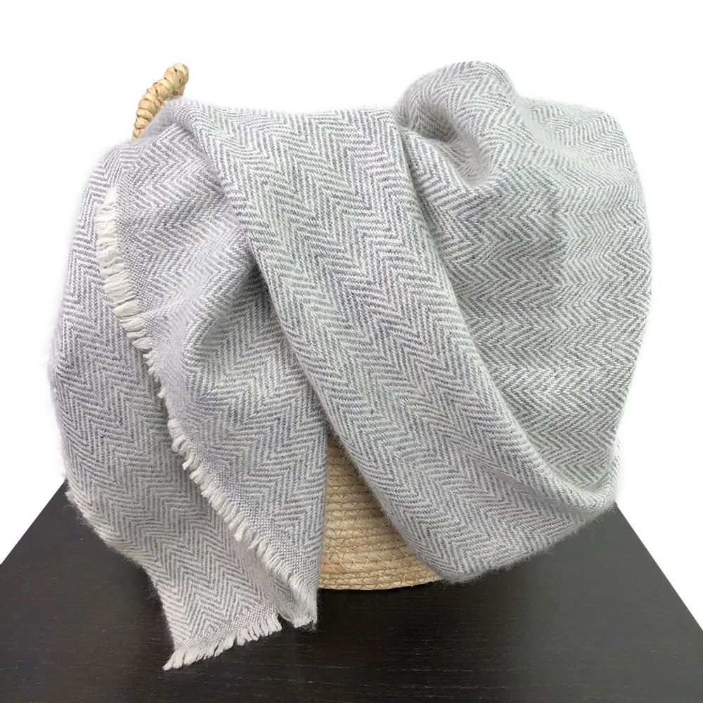 Gray Herringbone Cashmere Throw