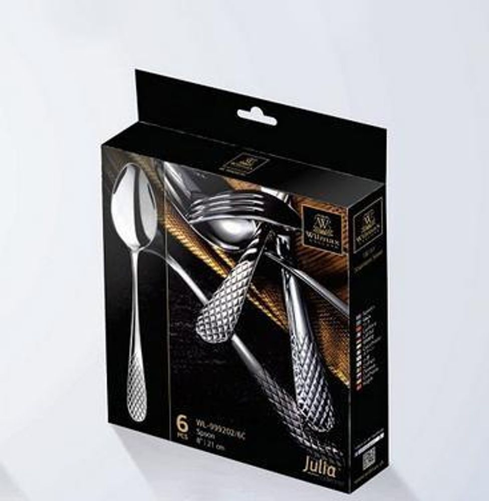 High Polish Stainless Steel Dinner Spoon 8" | 21 Cm Set Of 6  In Gift Box WL-999202/6C