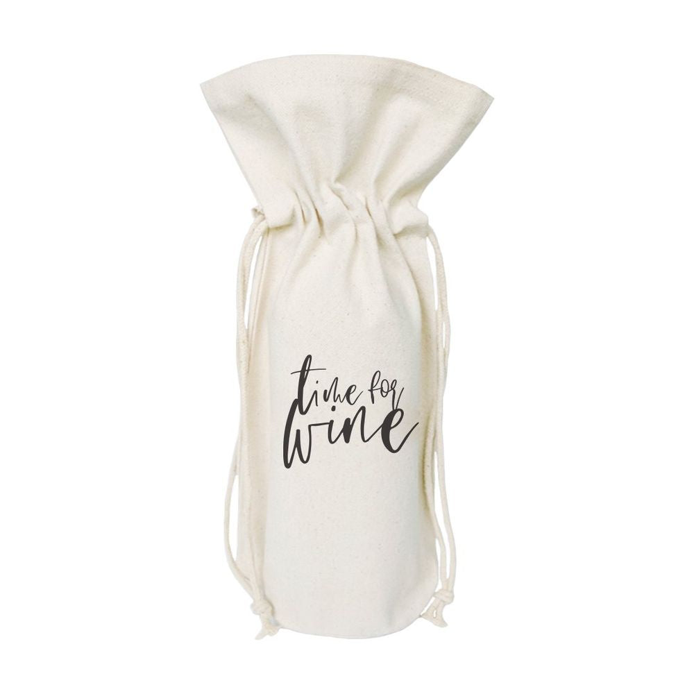 Time for Wine Cotton Canvas Wine Bag