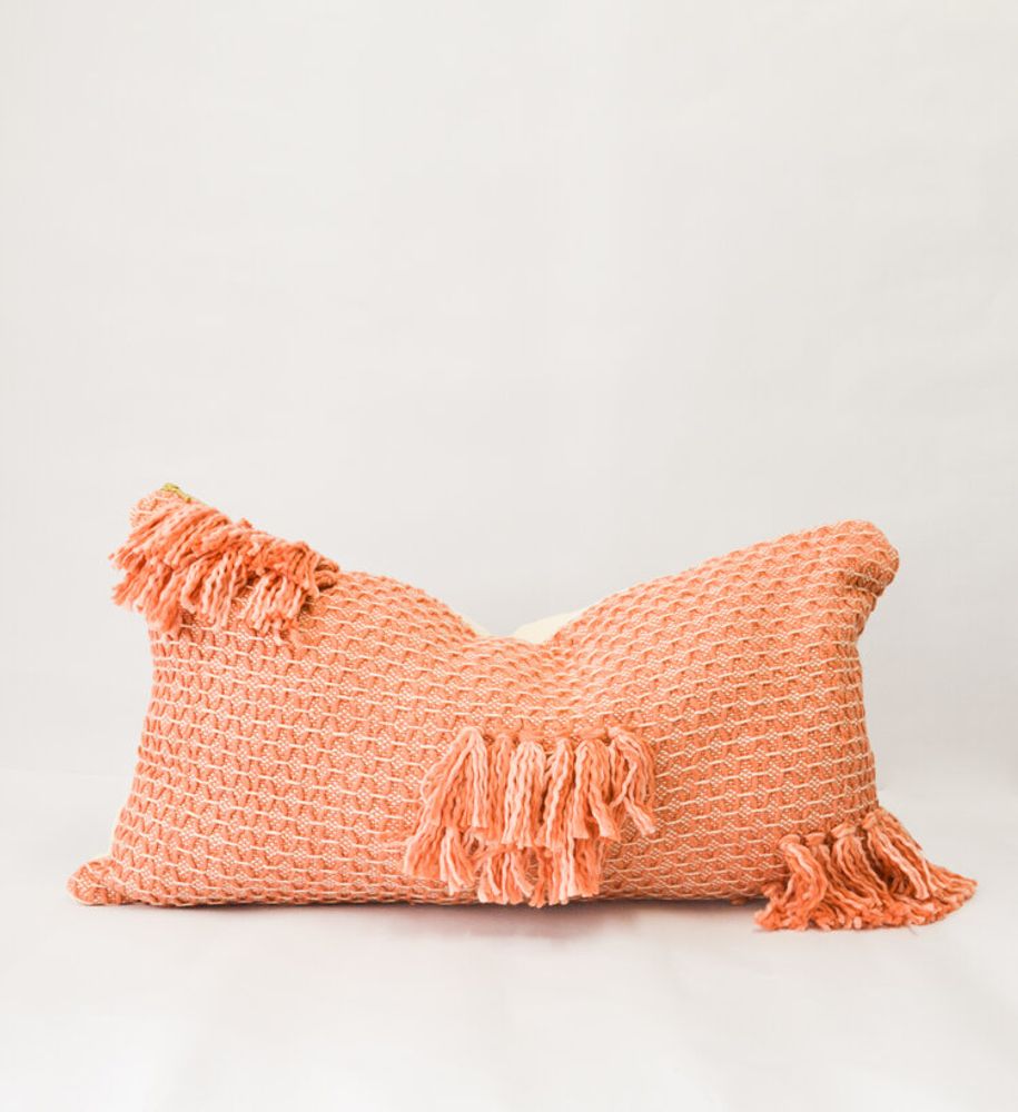 Diamond Guayaba Pink Lumbar Pillow with Tassels