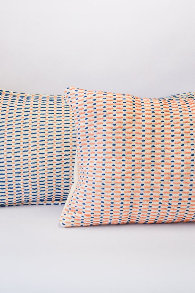 Iza Square Pillow - Indigo & Apricot | Lifestyle Details