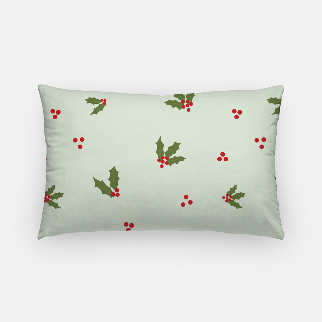 Green Holiday Lumbar Pillowcase - Red & Green Holly