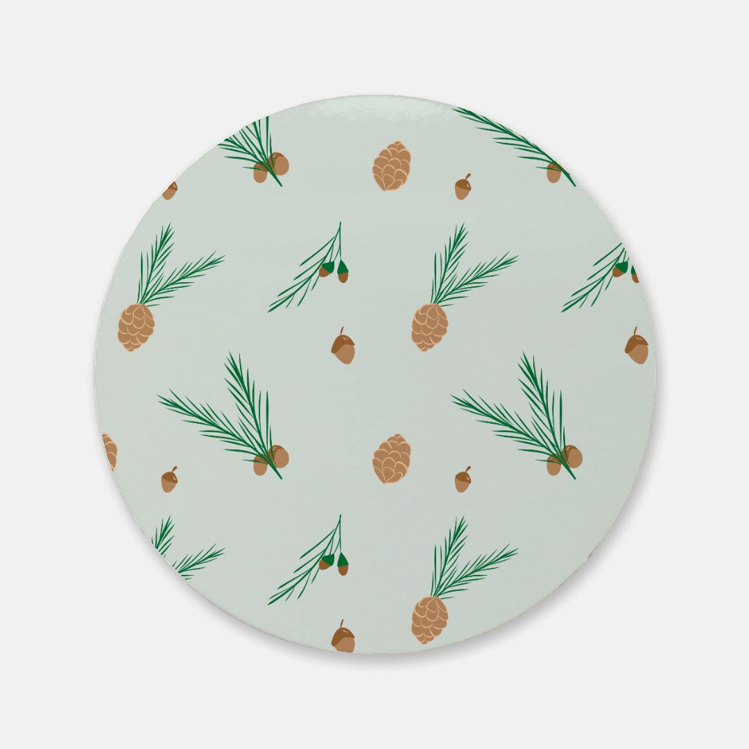 Round Cork Back Coaster - Pinecones & Acorns
