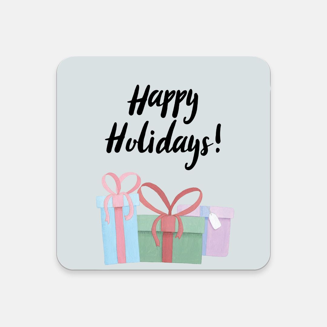 Cork Back Coaster - Happy Holidays & Presents