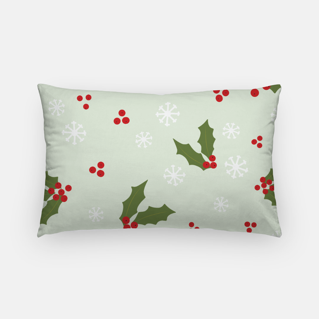 Holiday Lumbar Pillowcase - Holly & Snowflakes
